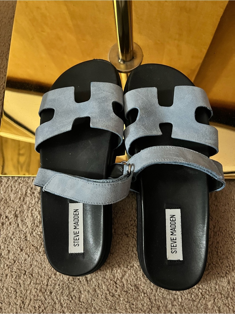 New Steve Madden Women's Light Blue Suede Slide Sandals size 9.5